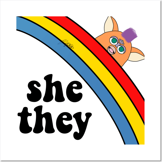 Pronoun Furby - She/They Wall Art by AlienClownThings